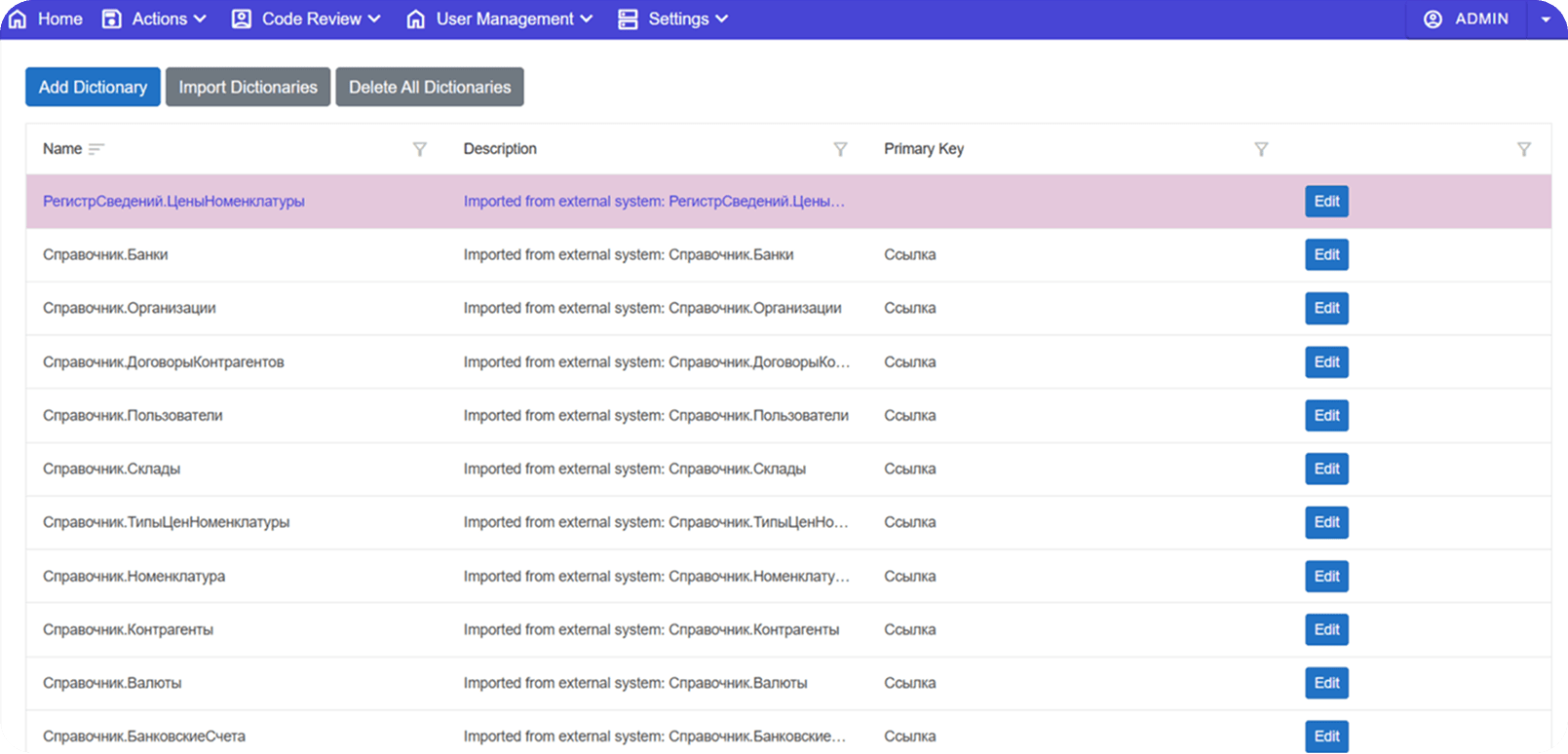 Admin screenshot