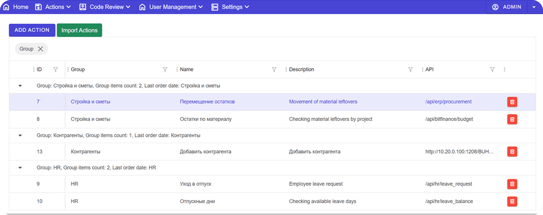 Admin screenshot